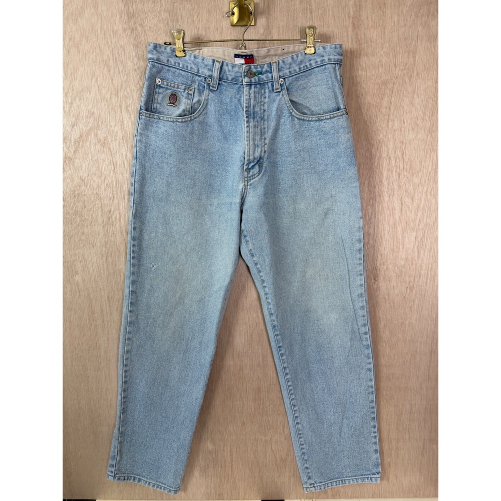 Vintage Tommy Hilfiger Light Wash Jeans Crest Logo Straight Leg Denim